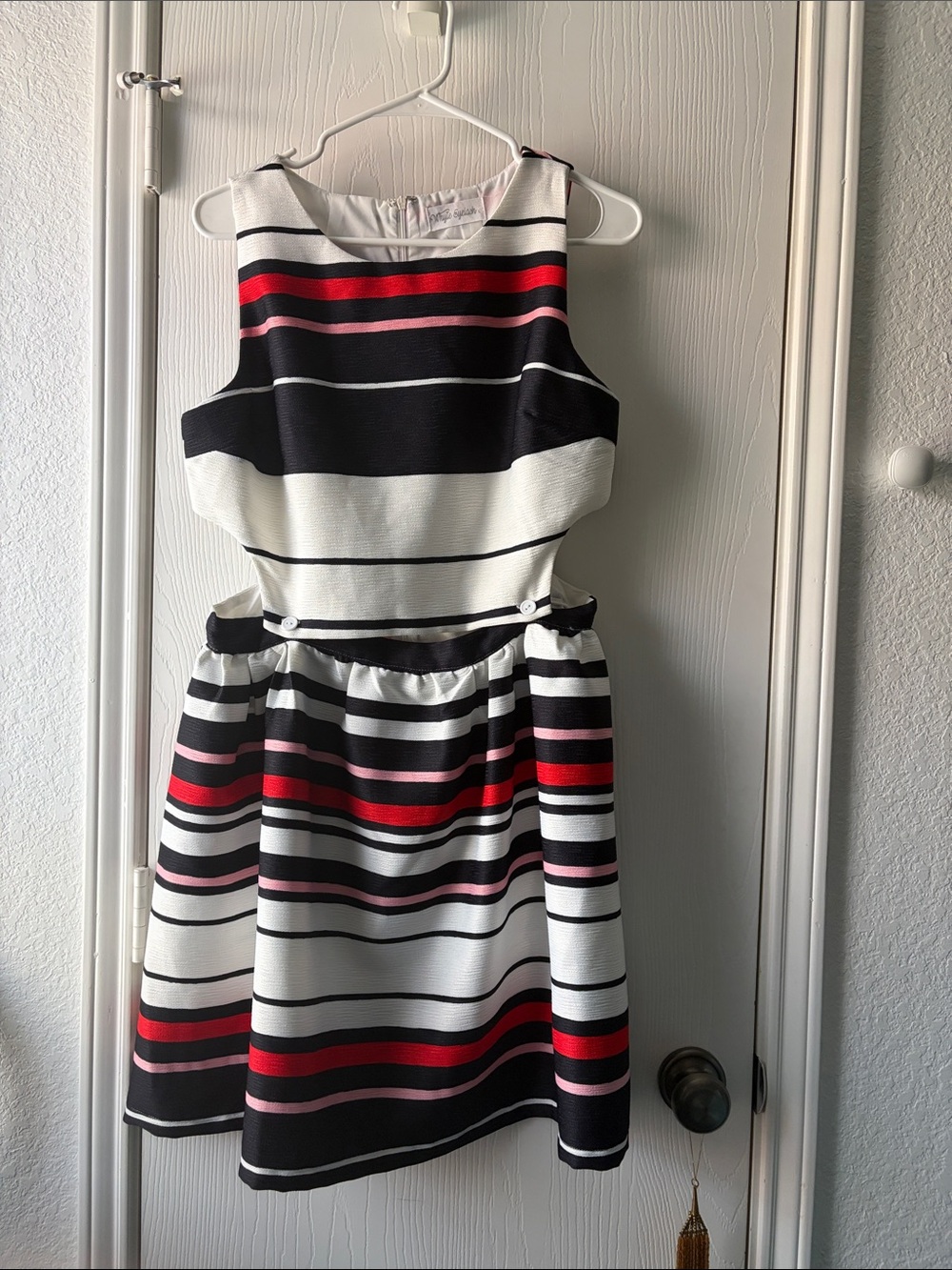 Women’s Black, White & Red Striped Fit-and-Flare Dress